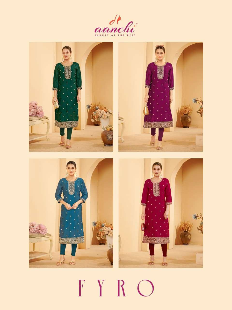AANCHI FYRO Vichitra Silk Embroidered Kurti - Amrah Wholesale