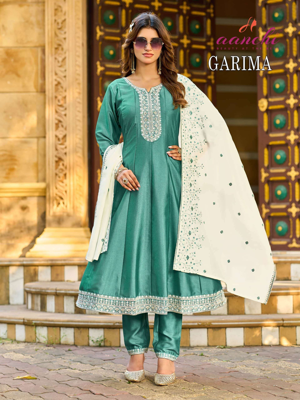 Aanchi Garima Vichitra Silk Embroidered Salwar Suit Set