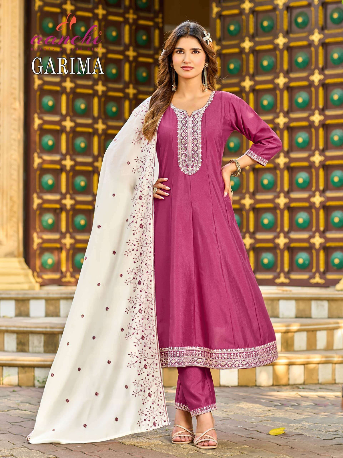 Aanchi Garima Vichitra Silk Embroidered Salwar Suit Set