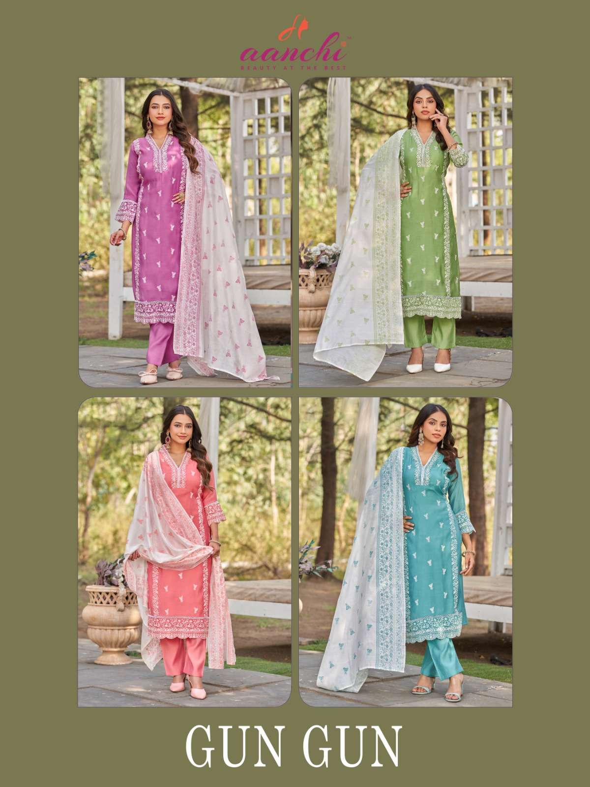 Aanchi Gun - Gun Mul Chanderi Ethnic Salwar Suit Set - Amrah Wholesale