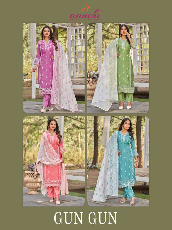 Aanchi Gun - Gun Mul Chanderi Ethnic Salwar Suit Set - Amrah Wholesale