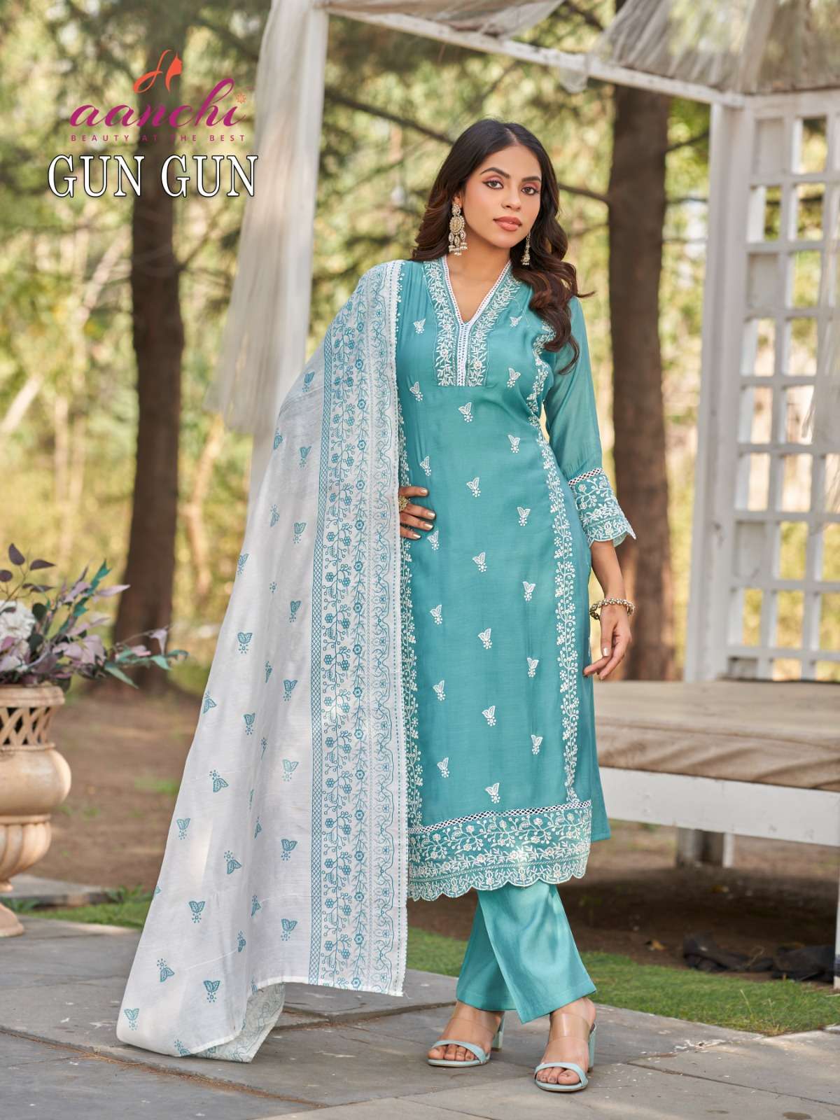 Aanchi Gun - Gun Mul Chanderi Ethnic Salwar Suit Set - Amrah Wholesale