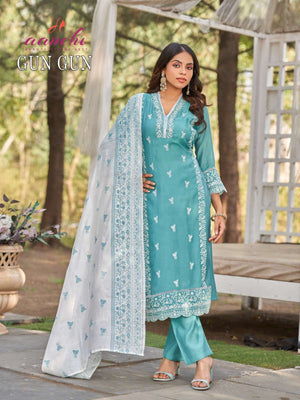 Aanchi Gun - Gun Mul Chanderi Ethnic Salwar Suit Set - Amrah Wholesale