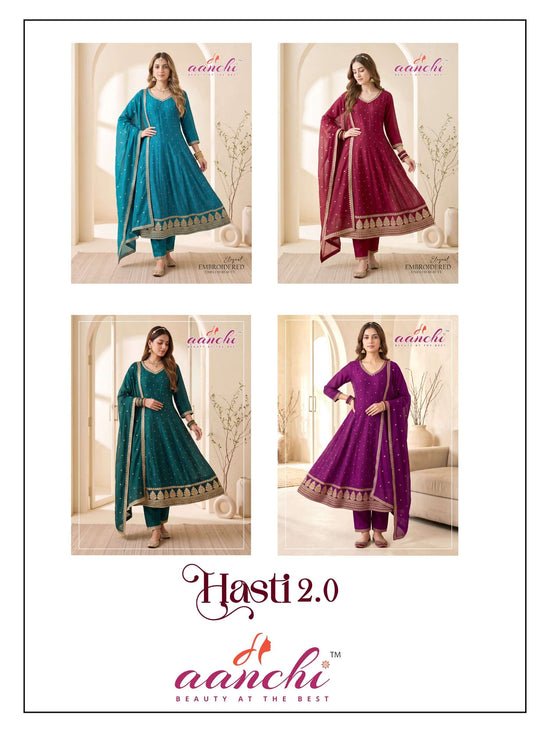 Aanchi Hasti 2.0 Vichitra Silk Embroidery Stitched Anarkali Suit