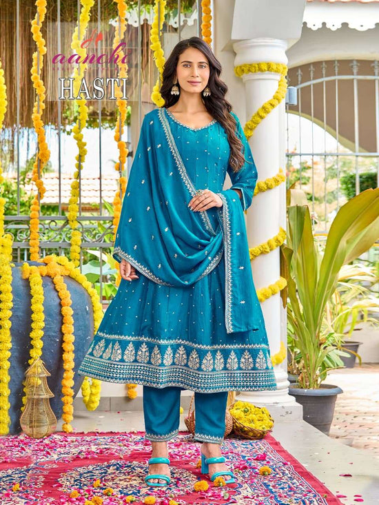 Aanchi Hasti Vichitra Silk Kurti Pant Dupatta Set - Amrah Wholesale