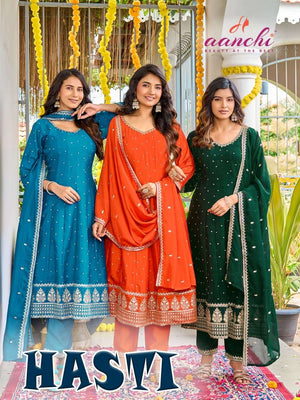 Aanchi Hasti Vichitra Silk Kurti Pant Dupatta Set - Amrah Wholesale