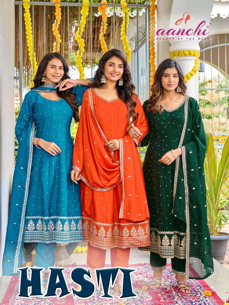Aanchi Hasti Vichitra Silk Kurti Pant Dupatta Set - Amrah Wholesale