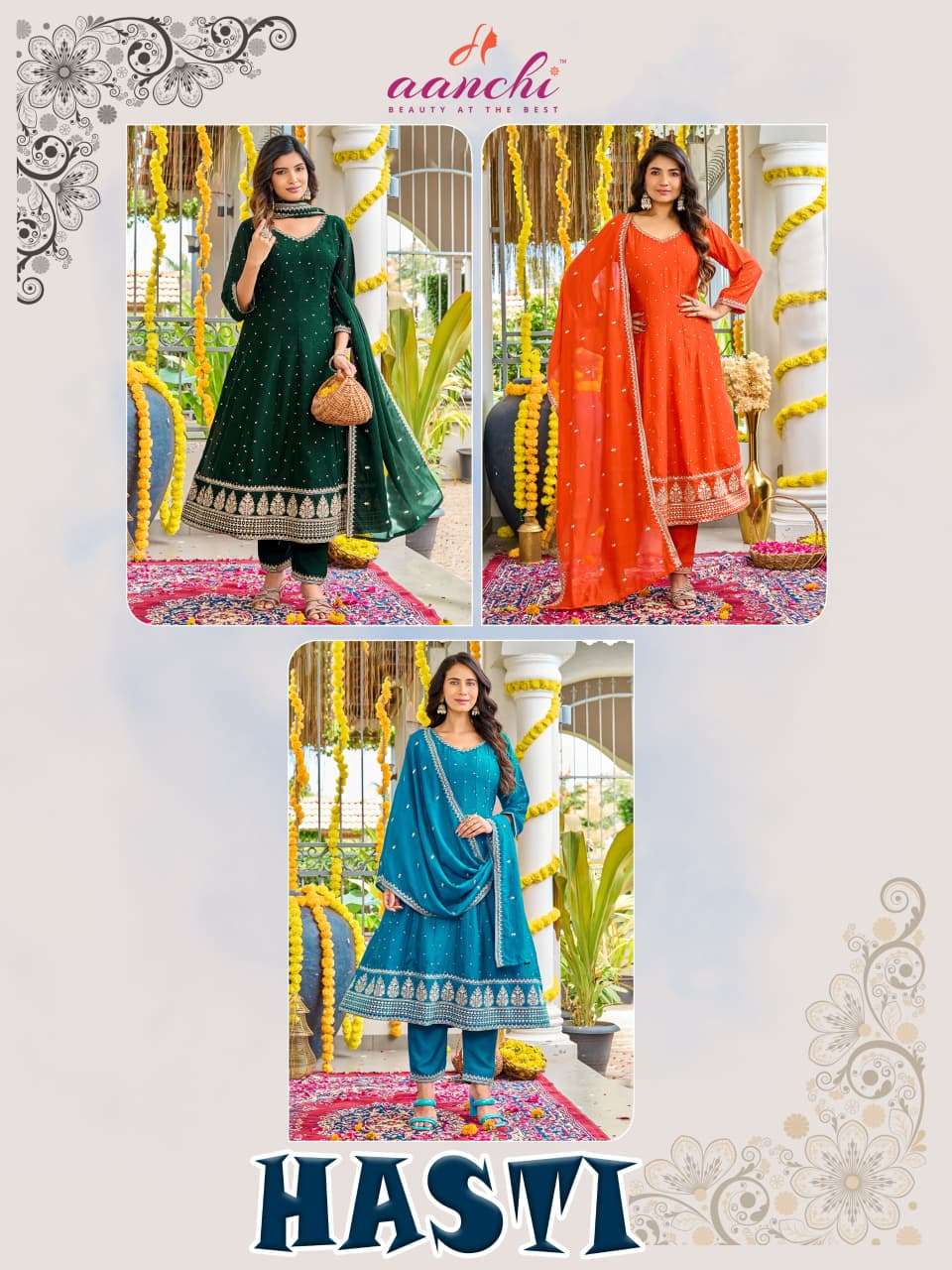 Aanchi Hasti Vichitra Silk Kurti Pant Dupatta Set - Amrah Wholesale