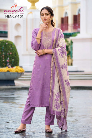 Aanchi Hency Silk Sequence Work Ready To Wear Salwar Suit