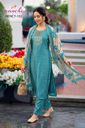 Aanchi Hency Silk Sequence Work Ready To Wear Salwar Suit
