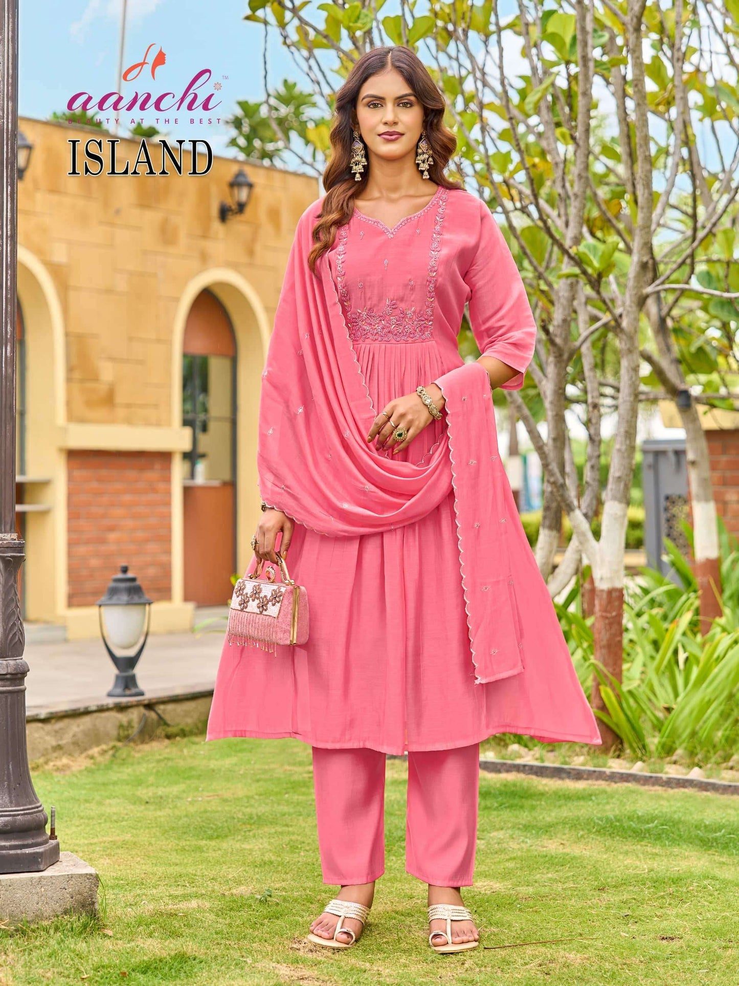 AANCHI ISLAND Mal Chanderi Embroidered Punjabi Anarkali Suit