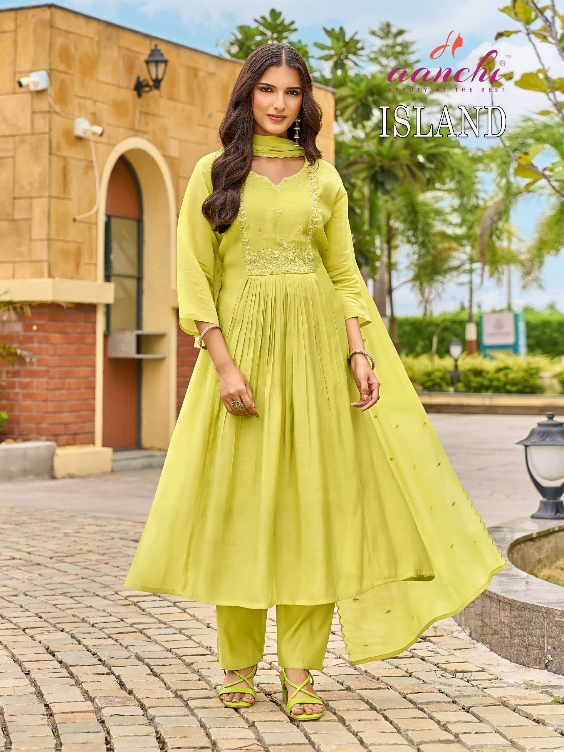 AANCHI ISLAND Mal Chanderi Embroidered Punjabi Anarkali Suit