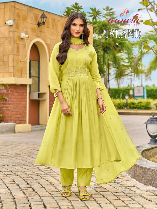 AANCHI ISLAND Mal Chanderi Embroidered Punjabi Anarkali Suit