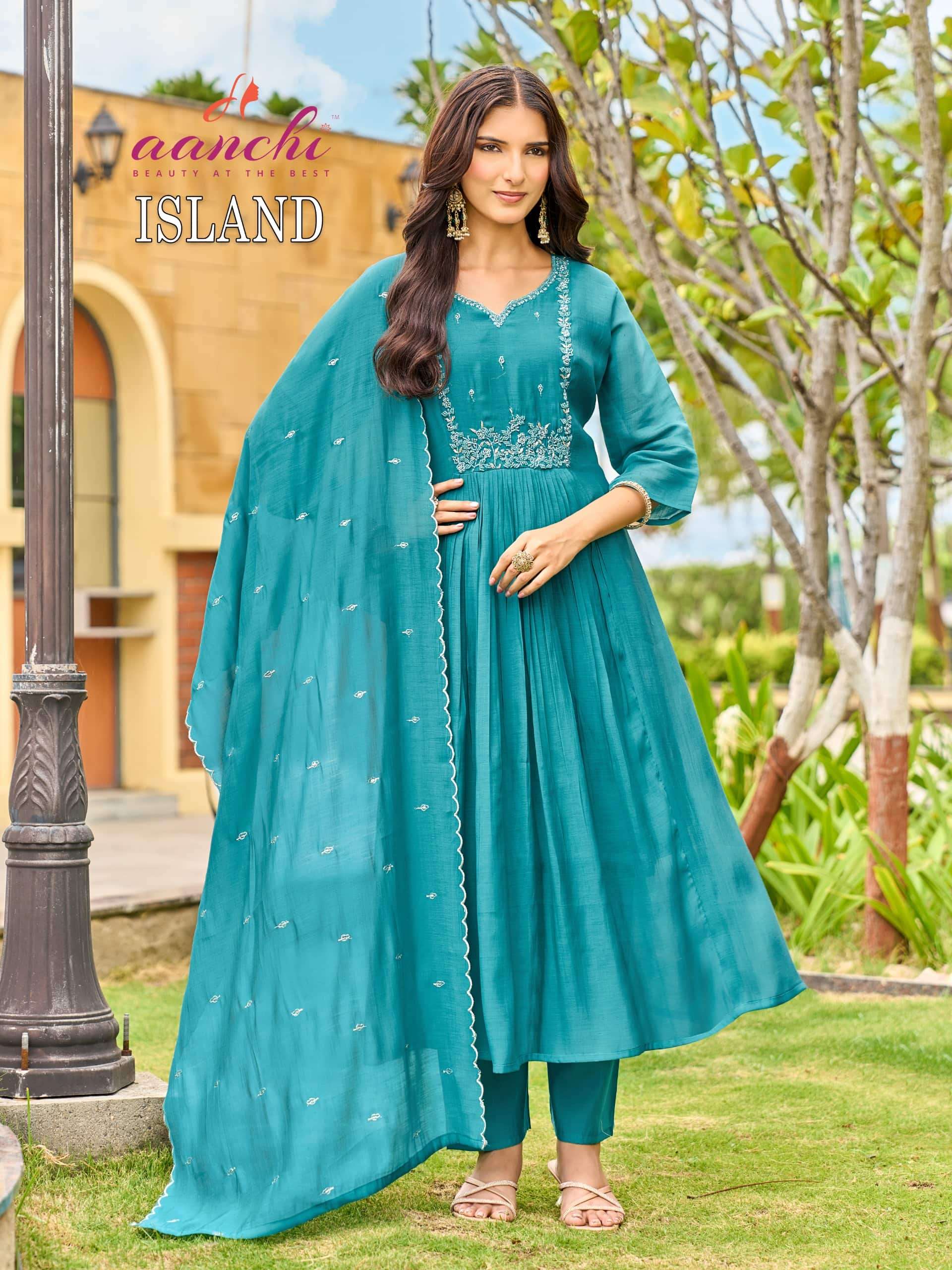 AANCHI ISLAND Mal Chanderi Embroidered Punjabi Anarkali Suit