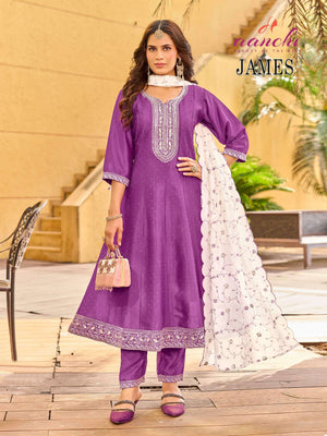 AANCHI JAMES Crystal Silk Punjabi Anarkali Suit Set