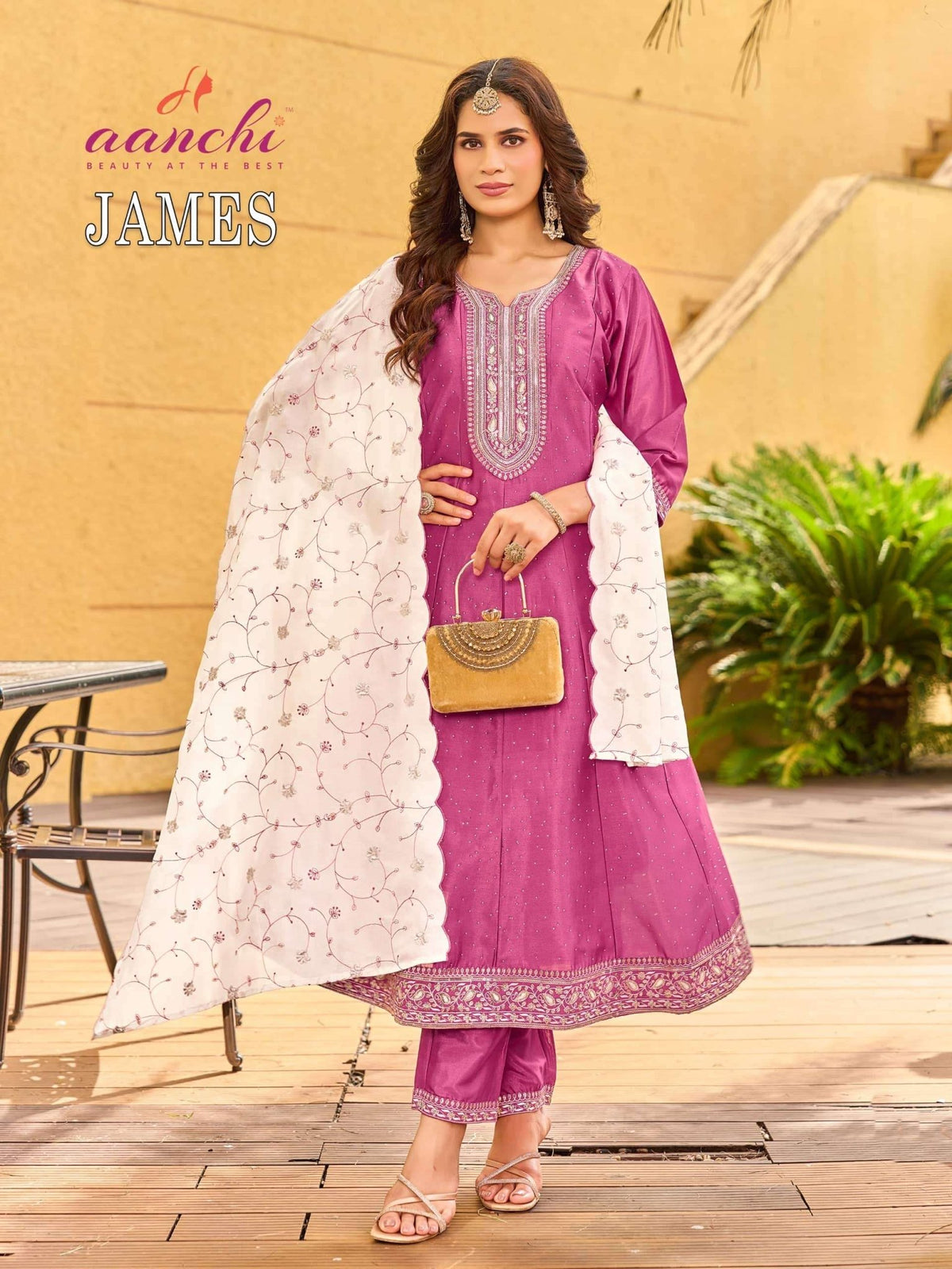 AANCHI JAMES Crystal Silk Punjabi Anarkali Suit Set - Amrah Wholesale
