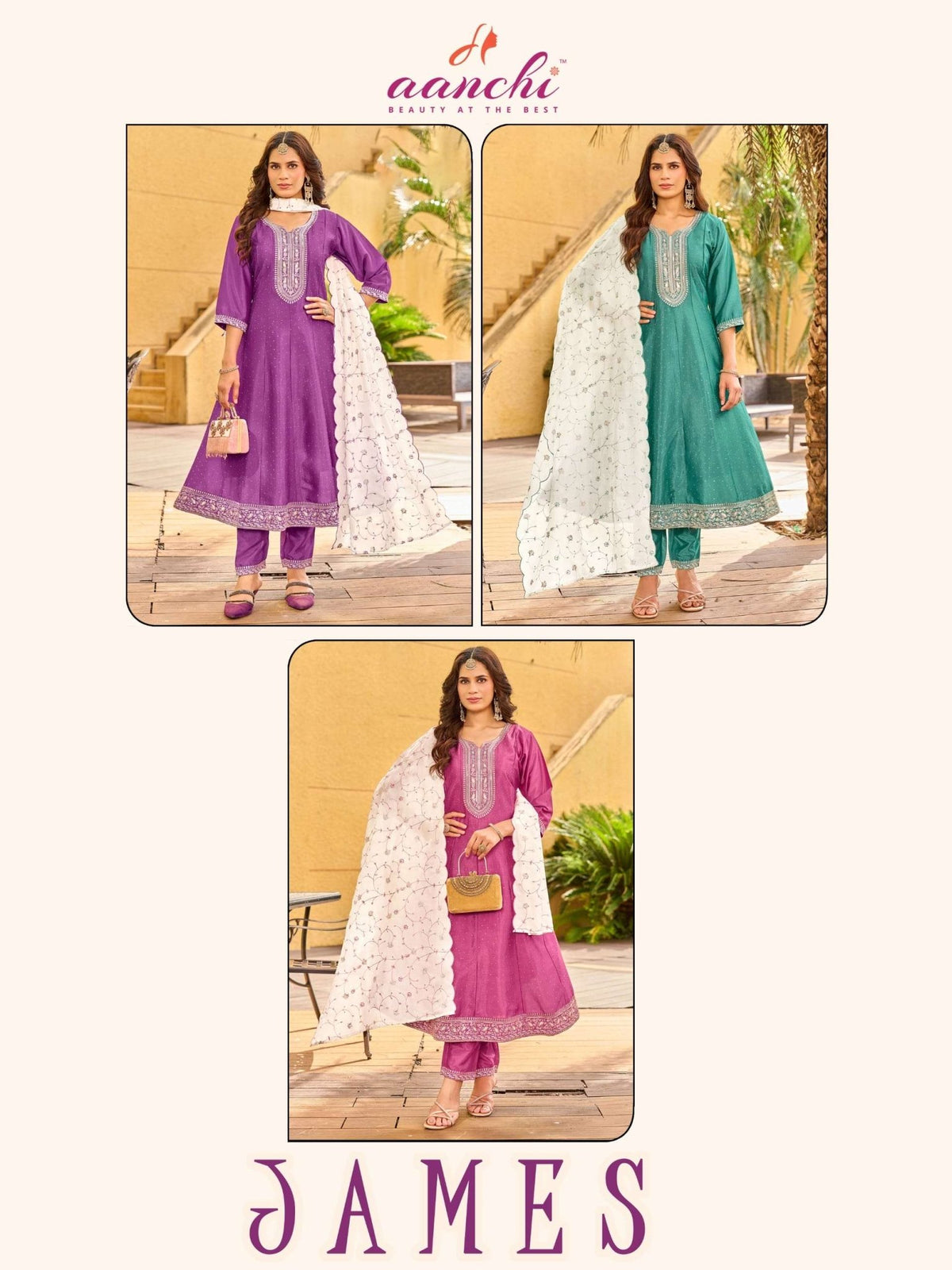 AANCHI JAMES Crystal Silk Punjabi Anarkali Suit Set - Amrah Wholesale