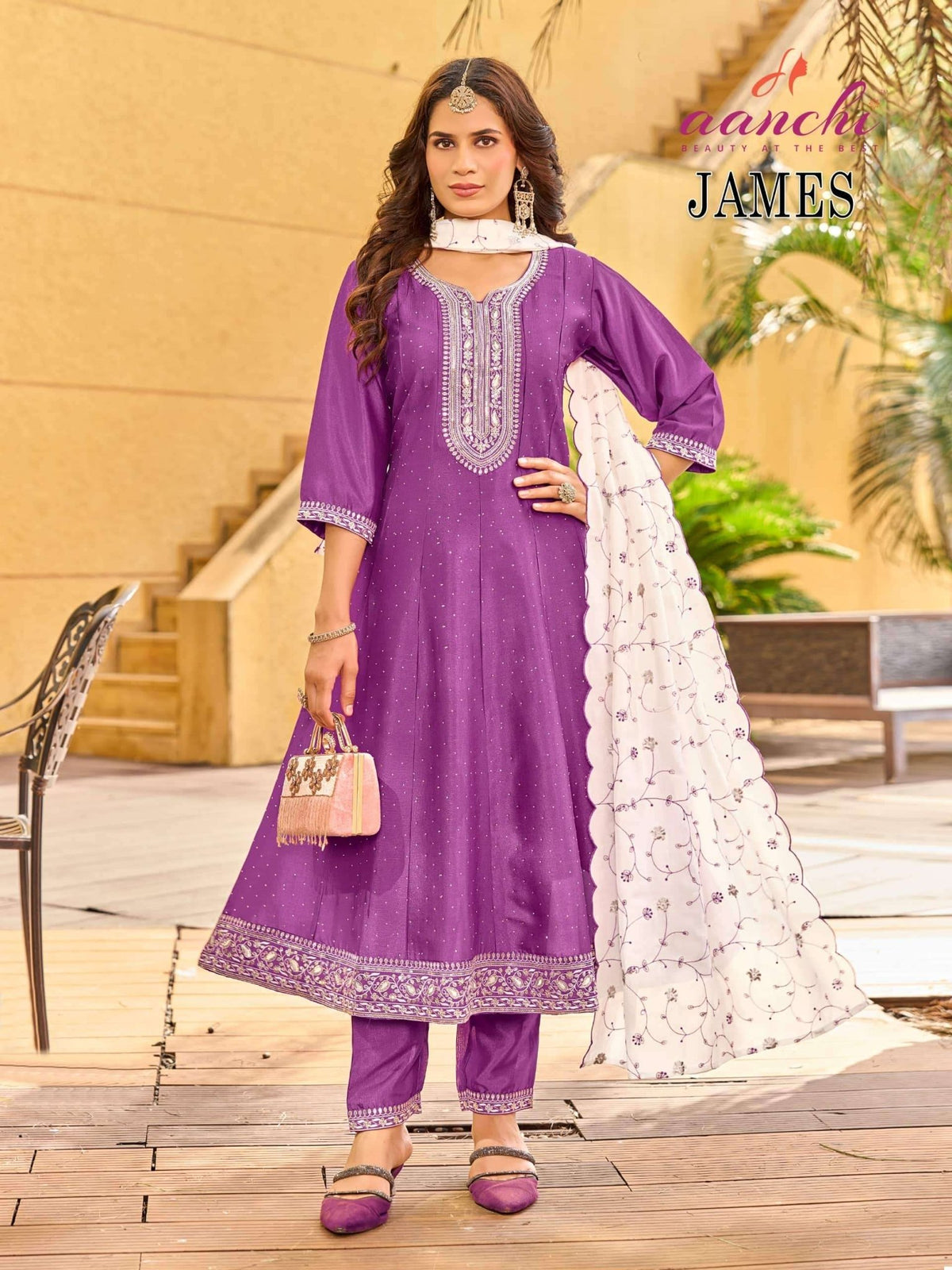 AANCHI JAMES Crystal Silk Punjabi Anarkali Suit Set - Amrah Wholesale