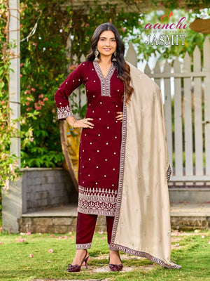 Aanchi Jasmit Vichitra Silk Embroidered Salwar Suit Set - Amrah Wholesale