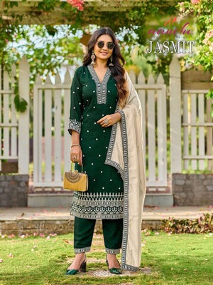 Aanchi Jasmit Vichitra Silk Embroidered Salwar Suit Set - Amrah Wholesale