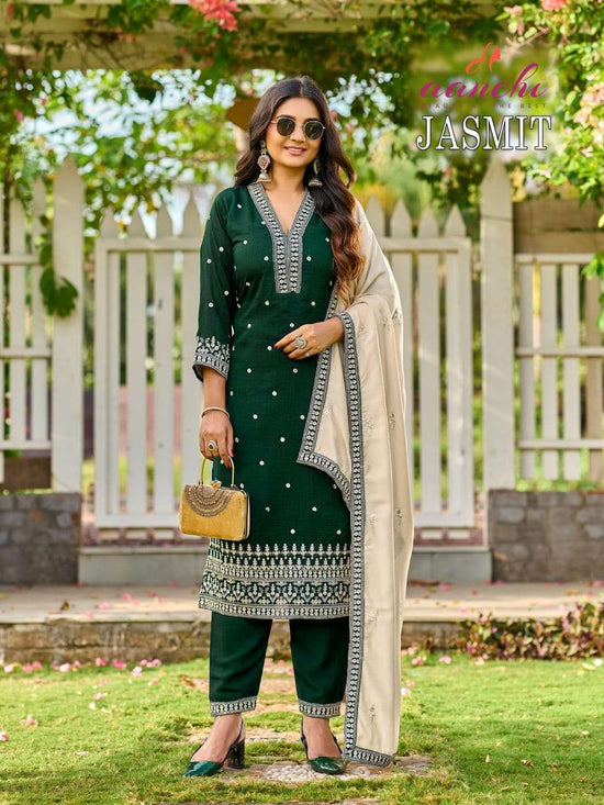 Aanchi Jasmit Vichitra Silk Embroidered Salwar Suit Set - Amrah Wholesale
