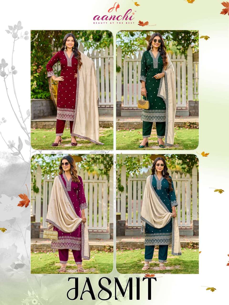 Aanchi Jasmit Vichitra Silk Embroidered Salwar Suit Set - Amrah Wholesale
