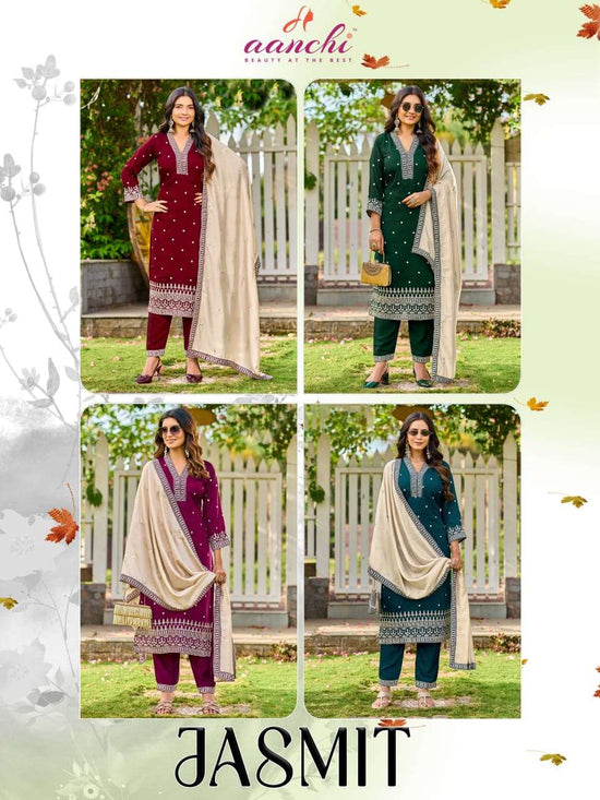 Aanchi Jasmit Vichitra Silk Embroidered Salwar Suit Set - Amrah Wholesale