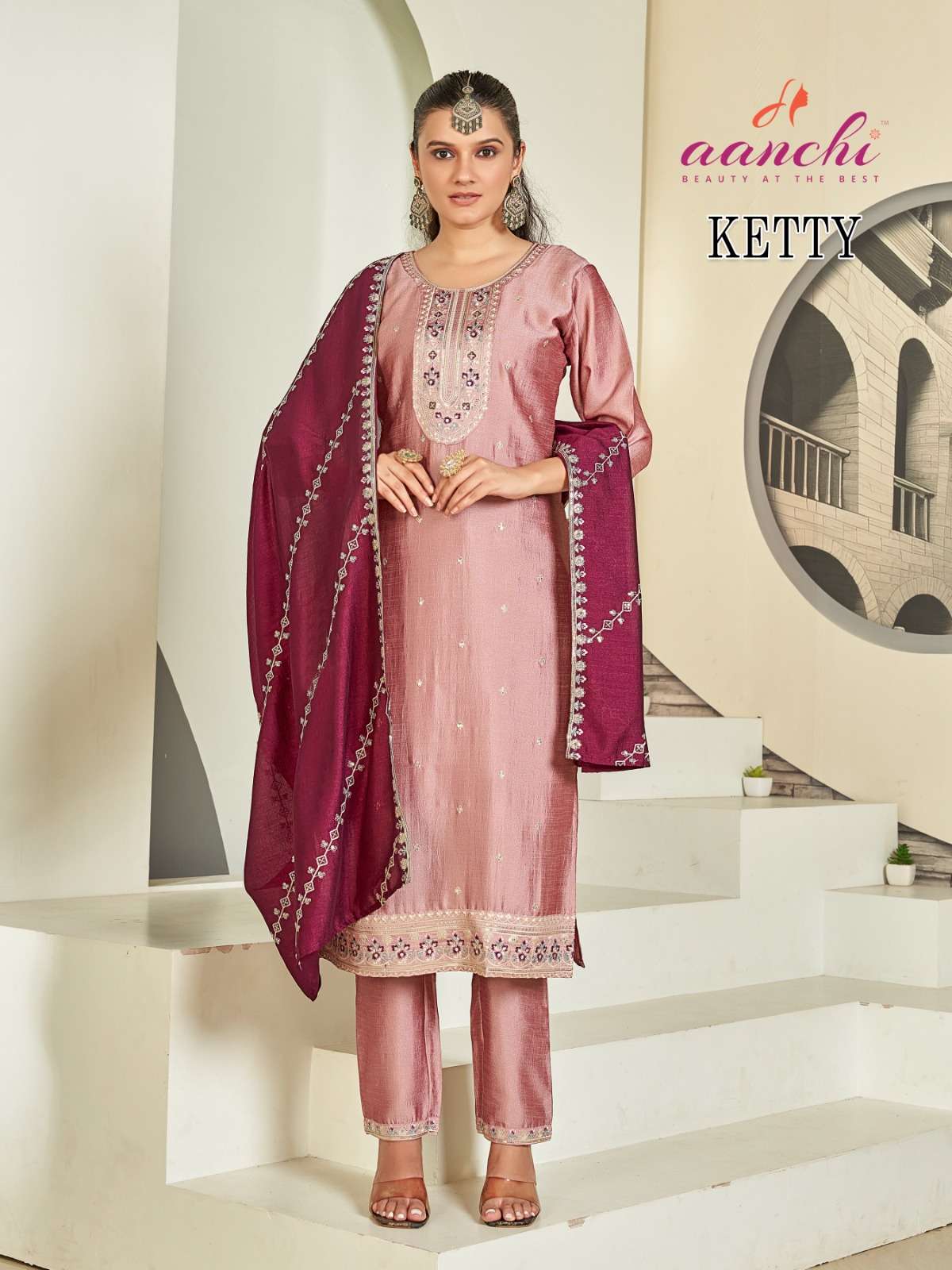 AANCHI KITTY Vichitra Silk Dress Material - Amrah Wholesale