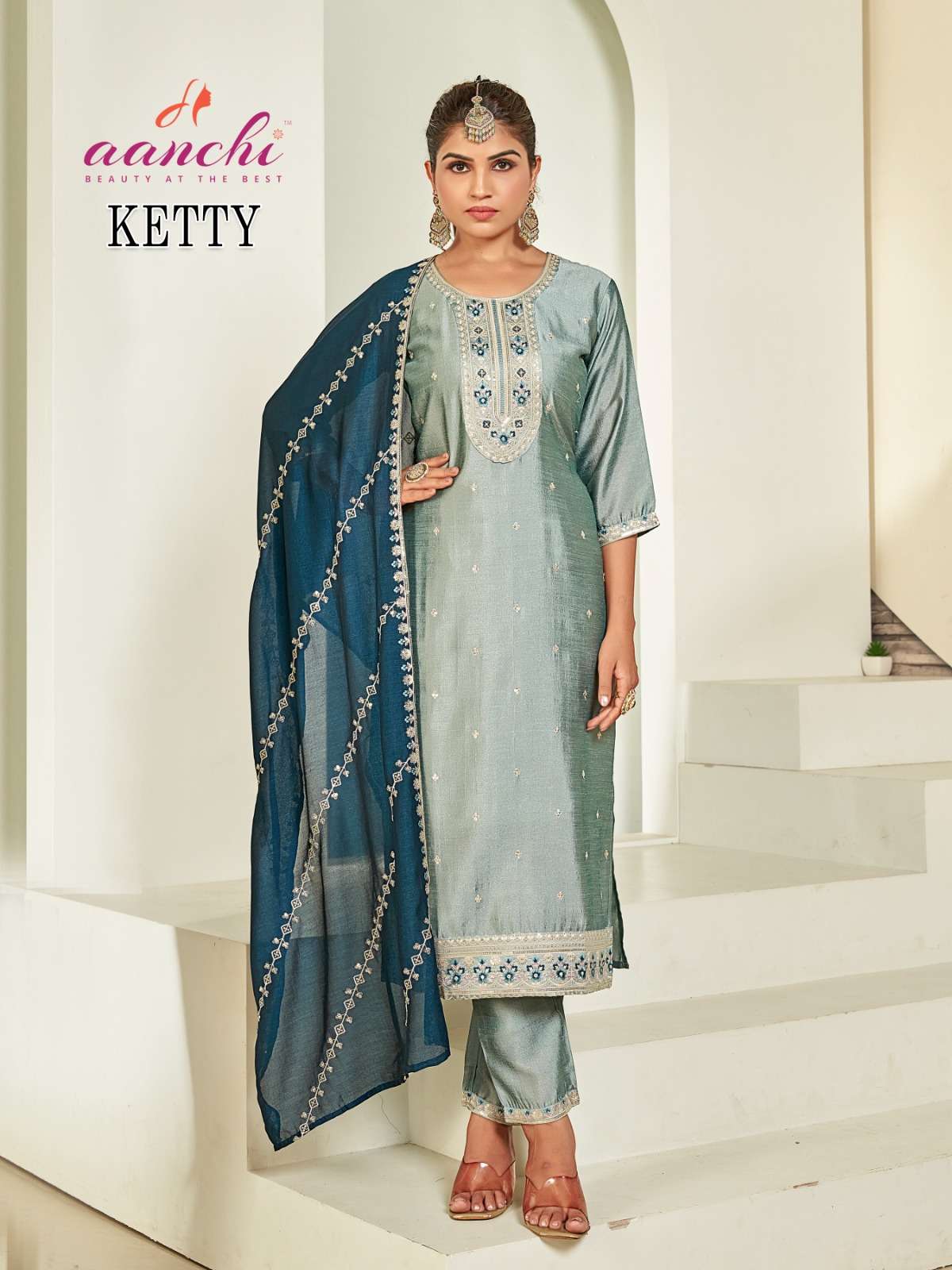 AANCHI KITTY Vichitra Silk Dress Material - Amrah Wholesale