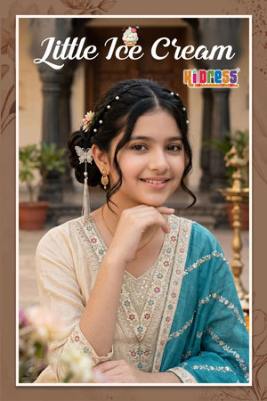 Aanchi Little Ice Cream Vichitra Silk Kurti Pant Dupatta Set - Amrah Wholesale