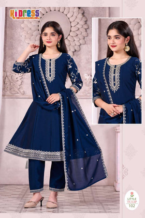 Aanchi Little Tulip Vichitra Silk Embroidery Girls Ethnic Dress
