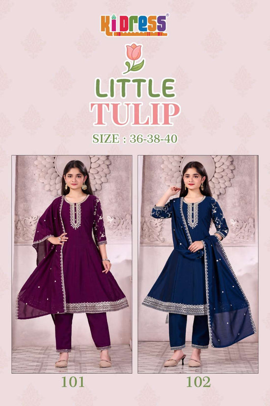 Aanchi Little Tulip Vichitra Silk Embroidery Girls Ethnic Dress