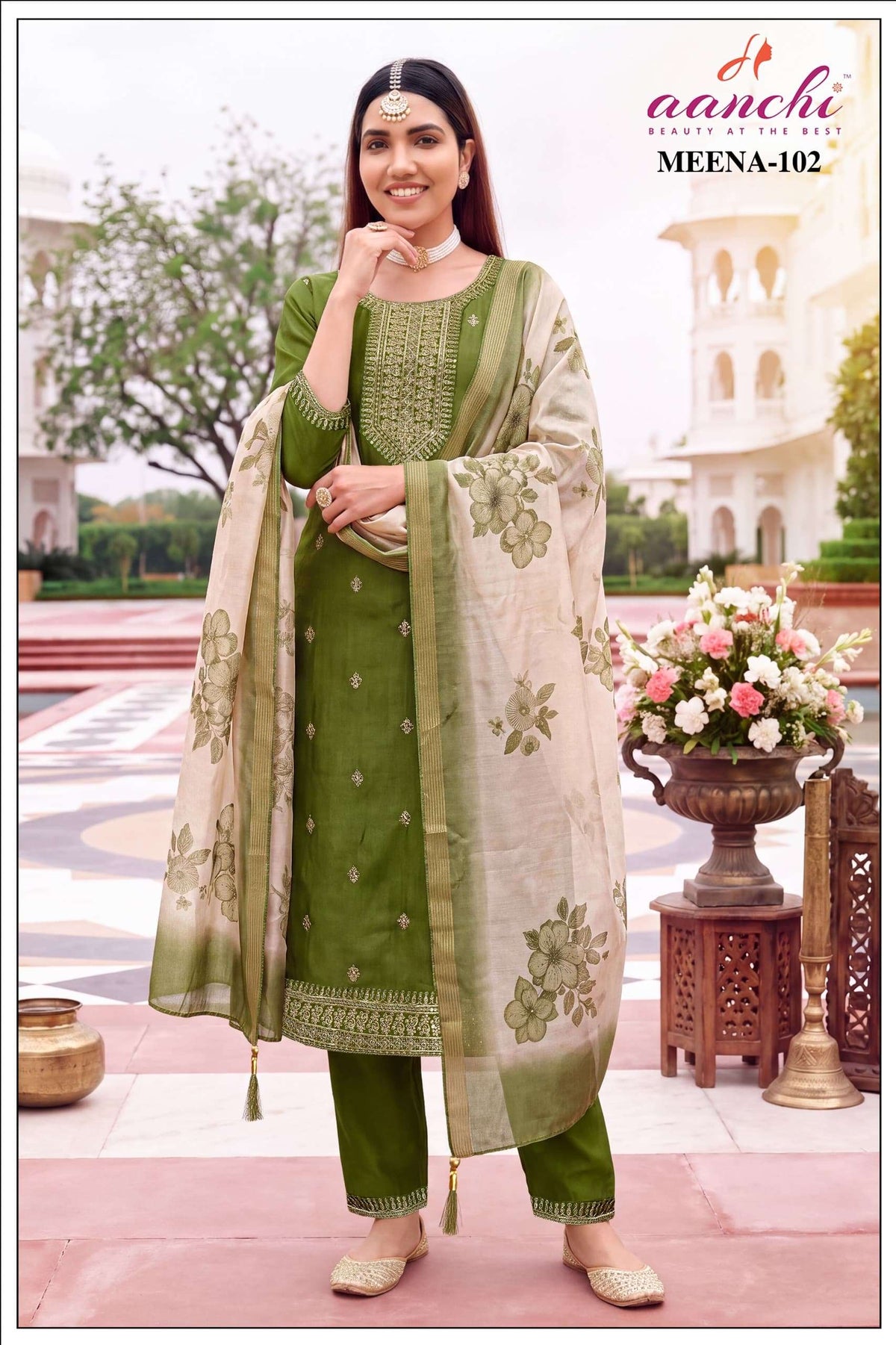 Aanchi Meena Satin Embroidery Ready To Wear Punjabi Suit