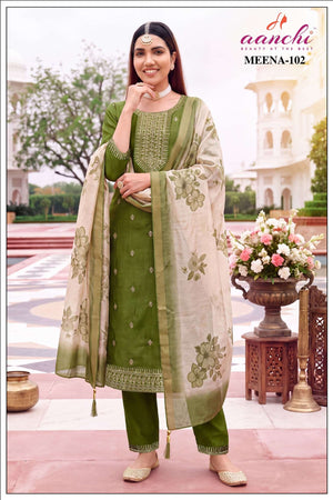 Aanchi Meena Satin Embroidery Ready To Wear Punjabi Suit
