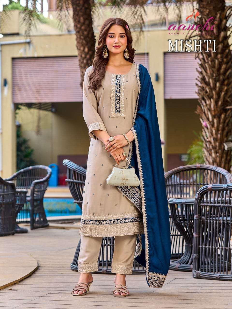 AANCHI MISHTI Vichitra Silk Salwar Suit Set - Amrah Wholesale