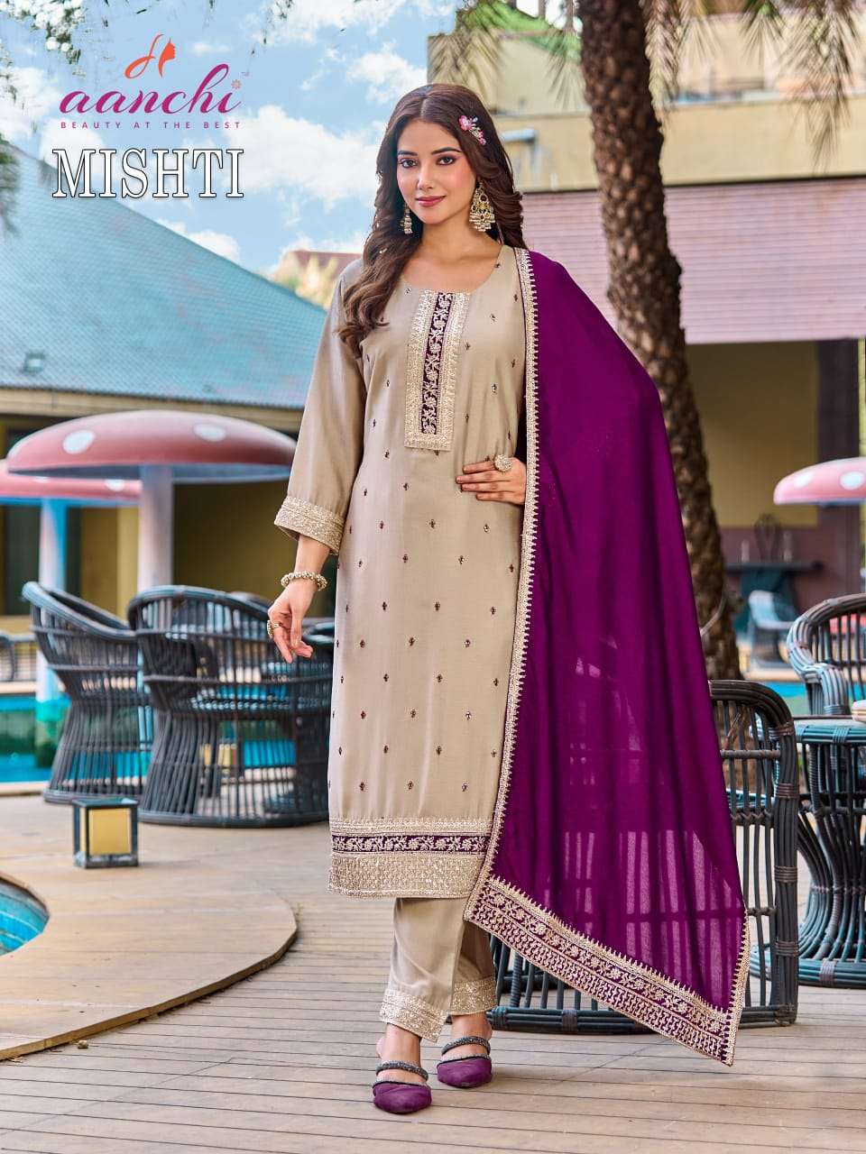 AANCHI MISHTI Vichitra Silk Salwar Suit Set - Amrah Wholesale