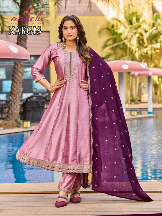 AANCHI NARGIS Vichitra Silk Salwar Suit Set Wholesale Surat - Amrah Wholesale