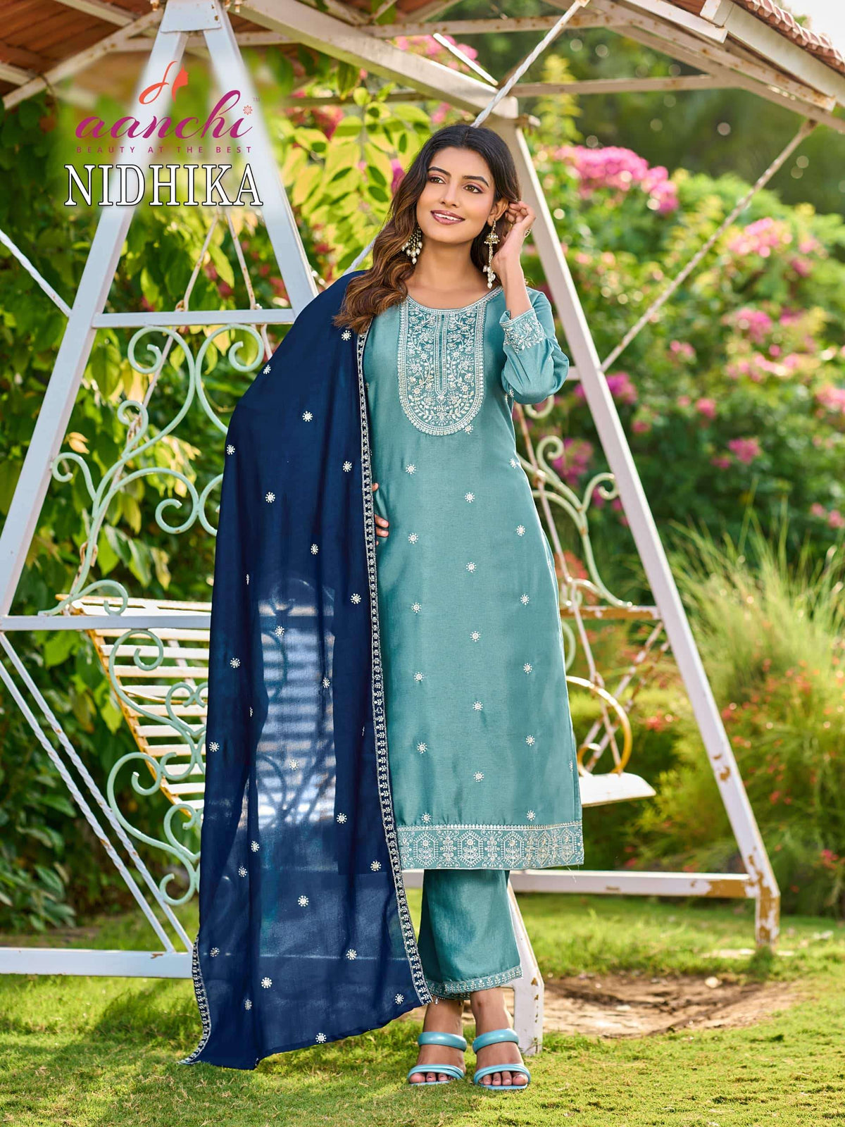 Aanchi Nidhika Crystal Silk Embroidery Stitched Suit Set