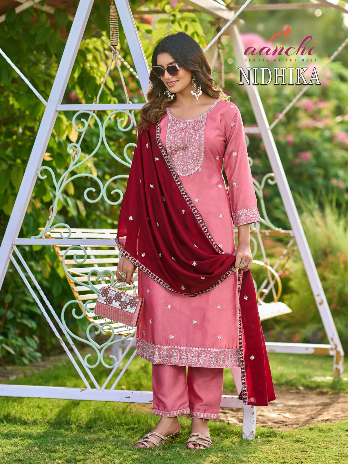 Aanchi Nidhika Crystal Silk Embroidery Stitched Suit Set