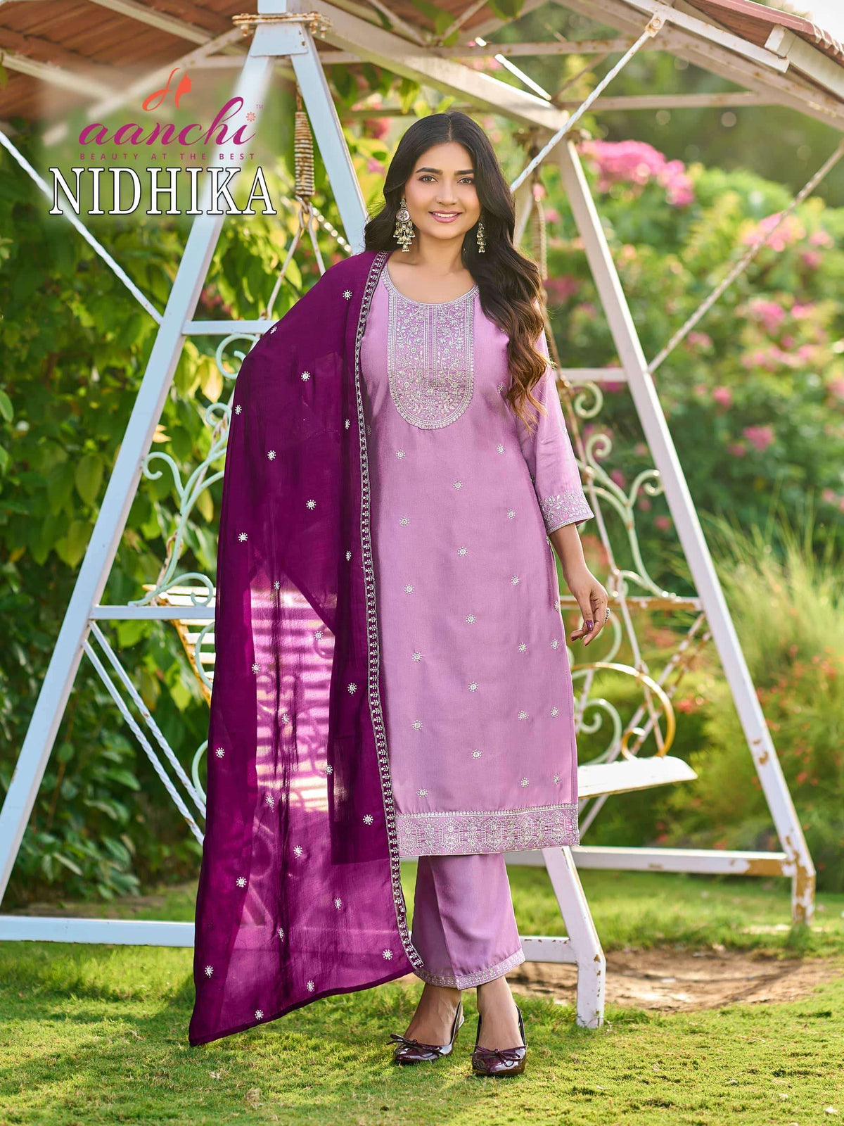 Aanchi Nidhika Crystal Silk Embroidery Stitched Suit Set