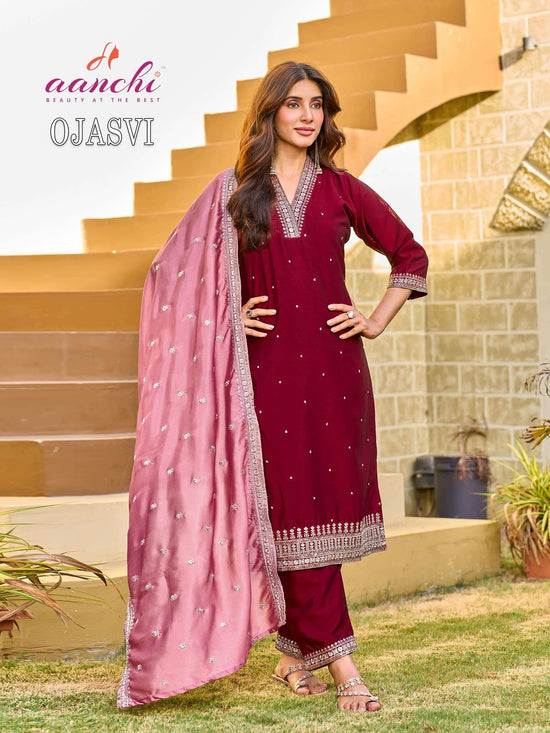 Aanchi Ojasvi Crystal Silk Embroidered Salwar Suit Set