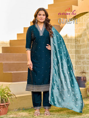 Aanchi Ojasvi Crystal Silk Embroidered Salwar Suit Set