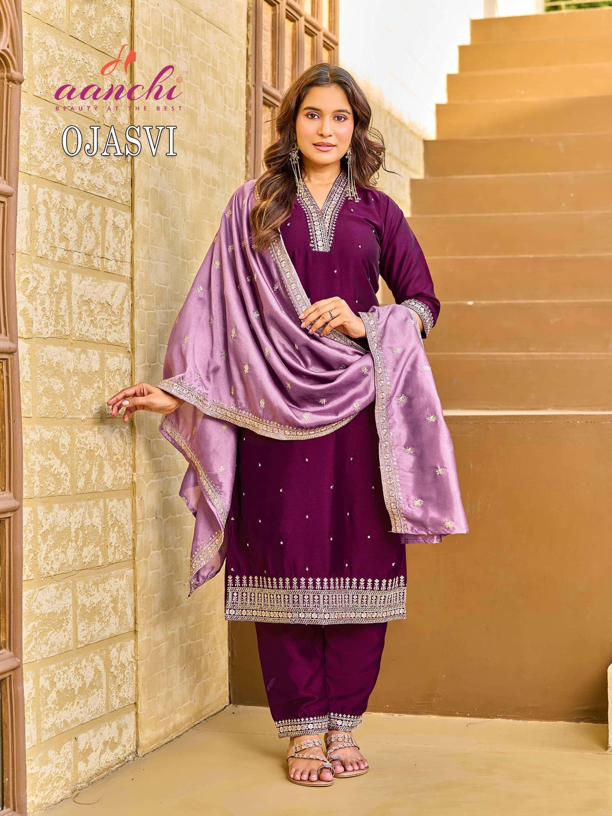 Aanchi Ojasvi Crystal Silk Embroidered Salwar Suit Set