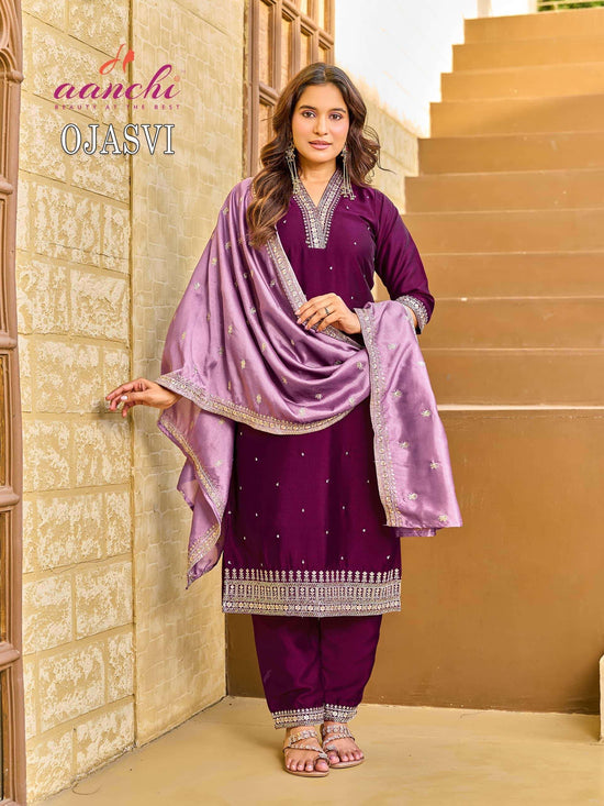 Aanchi Ojasvi Crystal Silk Embroidered Salwar Suit Set