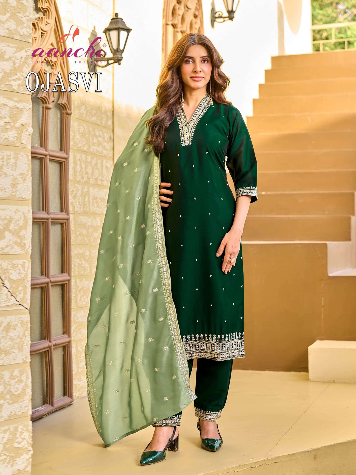 Aanchi Ojasvi Crystal Silk Embroidered Salwar Suit Set