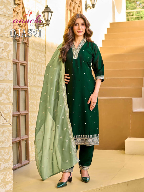 Aanchi Ojasvi Crystal Silk Embroidered Salwar Suit Set
