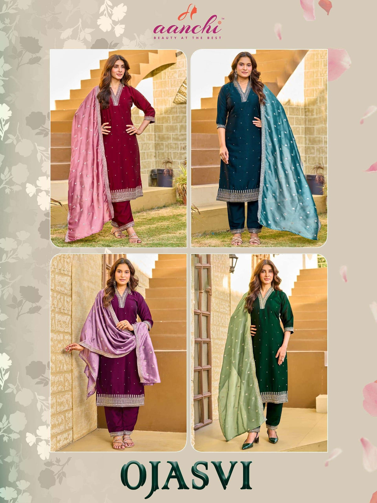 Aanchi Ojasvi Crystal Silk Embroidered Salwar Suit Set