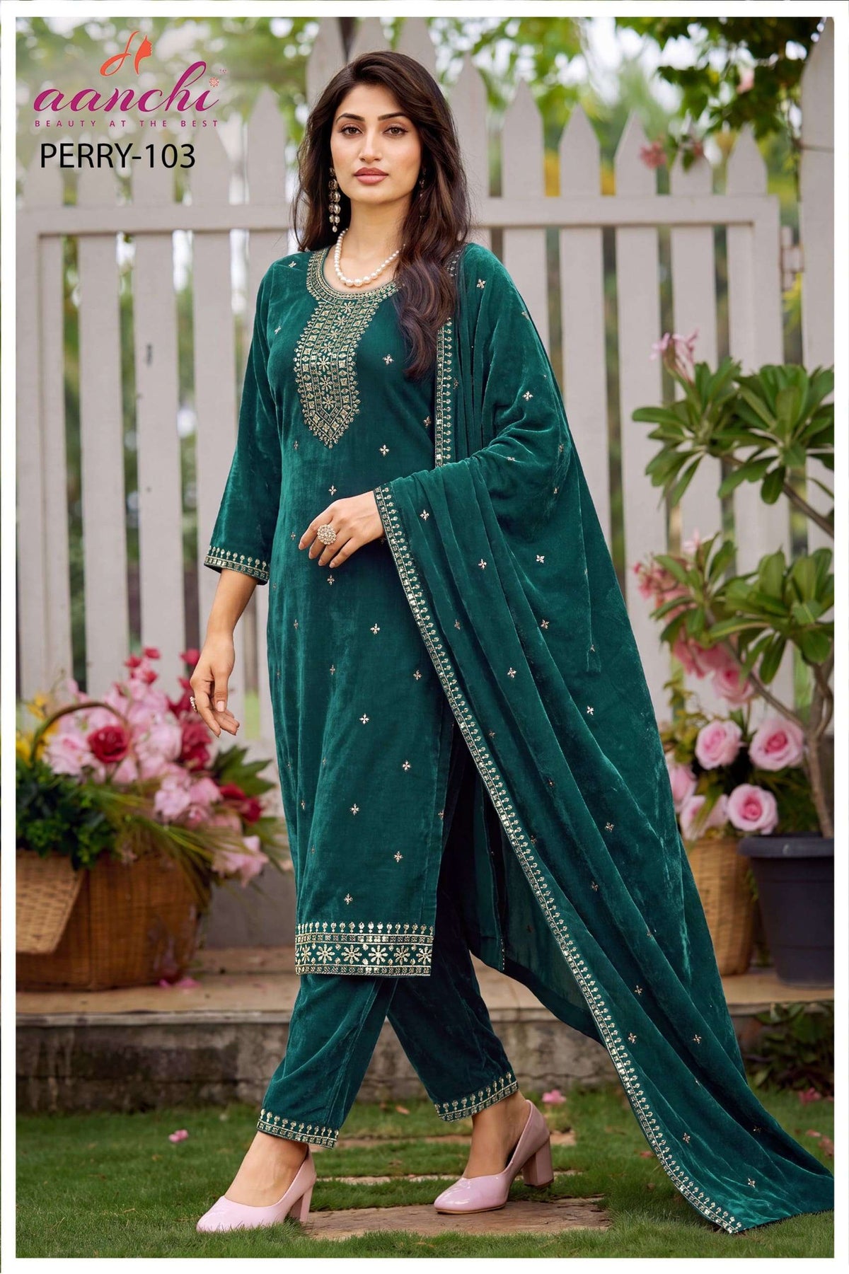 Aanchi Perry Chiffon Satin Embroidered Salwar Suit Set