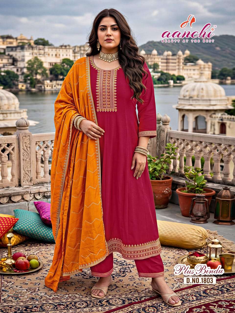 Aanchi Plus Bindu Vichitra Silk Dress Material - Amrah Wholesale