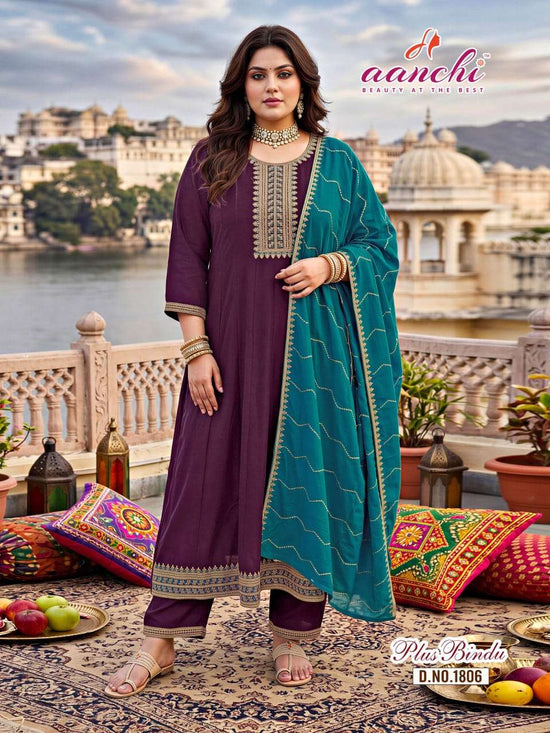 Aanchi Plus Bindu Vichitra Silk Dress Material - Amrah Wholesale